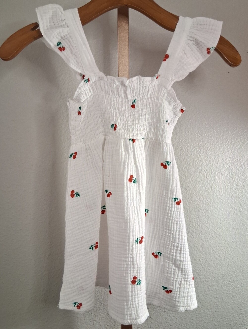 Shein Girls White Gauzy Cherry Dress 4Y